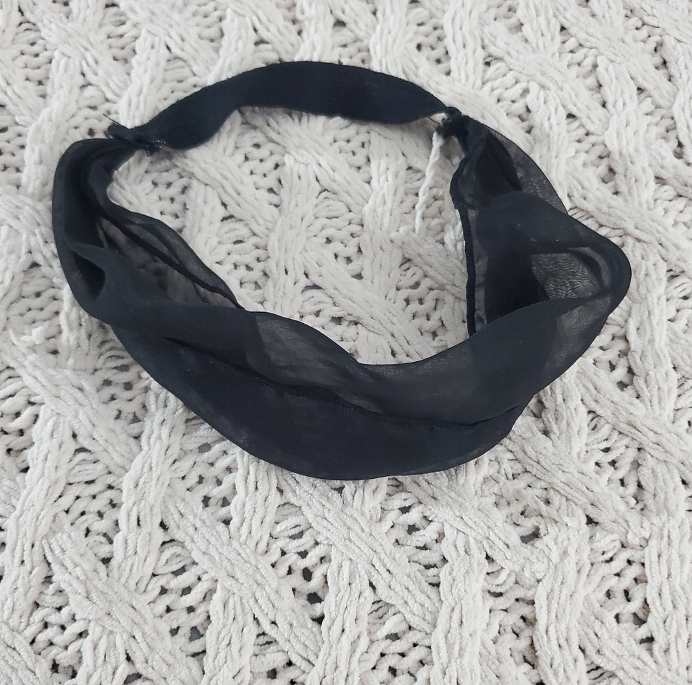 Wide Mesh Elastic and Fabric Hairband Cover Up in Black